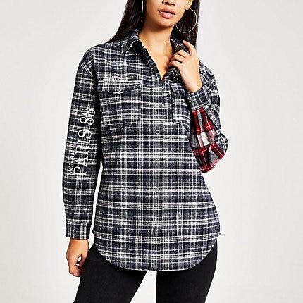 River Island Womens Check Embellished Boyfriend Overshirt