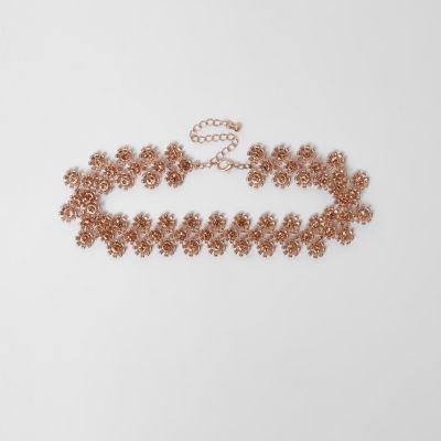 River Island Womens Rose Gold Floral Embellished Choker