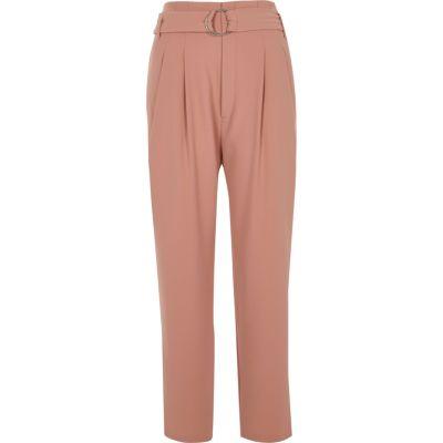 River Island Womens High Waisted Ring Belt Tapered Pants