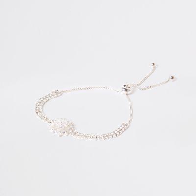 River Island Womens Silver Tone Floral Diamante Lariat Bracelet