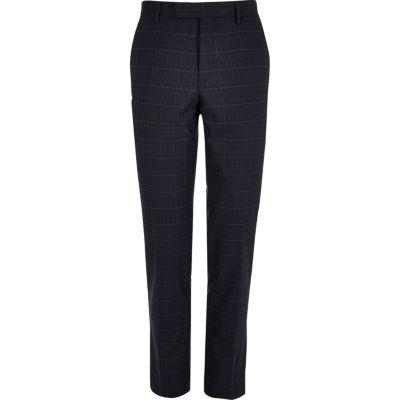River Island Mensblue Window Pane Slim Suit Pants