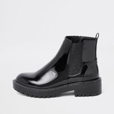 River Island Womens Patent Glitter Chunky Ankle Boots