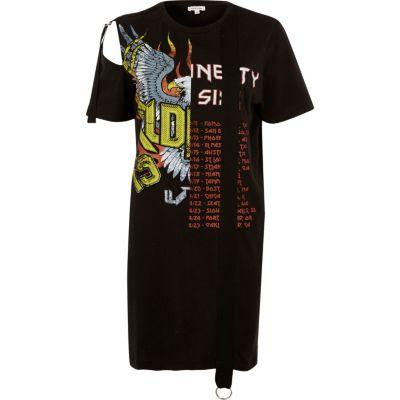 River Island Womens Band Print D-ring Oversized T-shirt