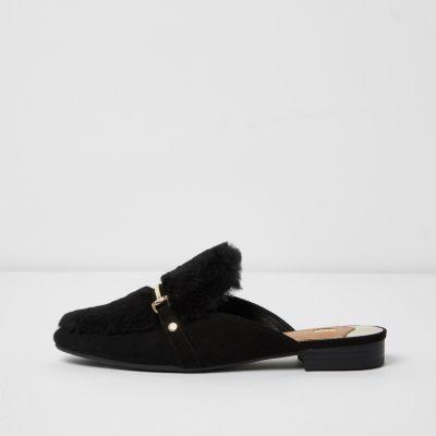 River Island Womens Fur Snaffle Backless Loafers