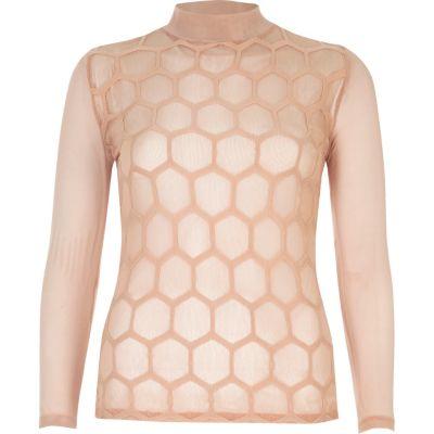 River Island Womens Blush Hexagonal Mesh Turtleneck Top