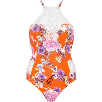River Island Womens Floral Print High Apex Swimsuit