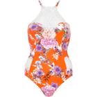 River Island Womens Floral Print High Apex Swimsuit