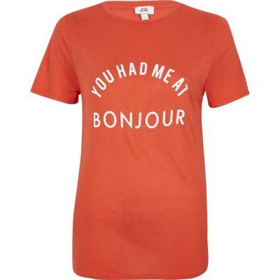 River Island Womens 'bonjour' Print Fitted T-shirt