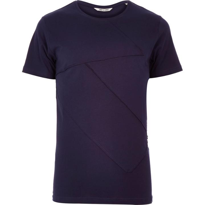 River Island Mensblue Only & Sons Textured Front T-shirt