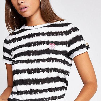 River Island Womens White Tie Dye Rolled Sleeve T-shirt