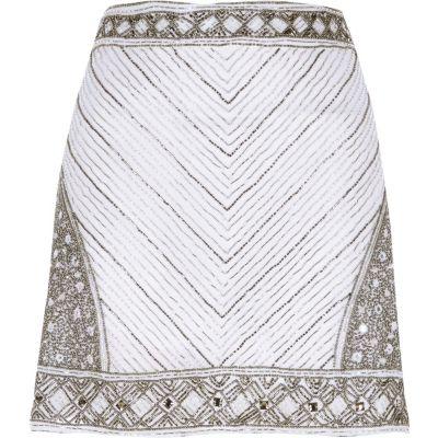 River Island Womens White Embellished Mini Skirt