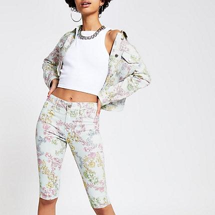 River Island Womens Print Denim Cycling Shorts