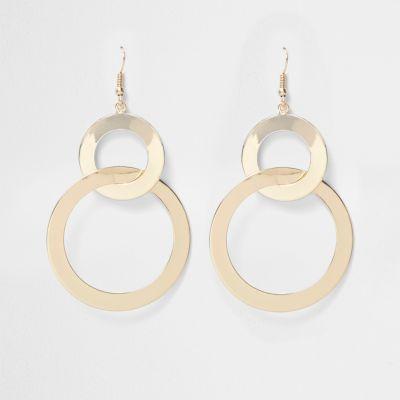 River Island Womens Gold Tone Double Hoop Link Earrings