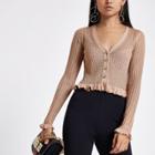 River Island Womens Petite Rose Gold Cropped Frill Knit Cardigan