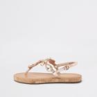 River Island Womens Gold Leather Embellished Flat Sandals