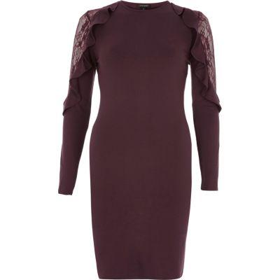 River Island Womens Frill Lace Bodycon Midi Dress