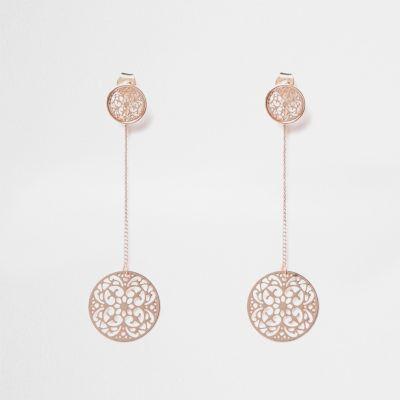 River Island Womens Rose Gold Tone Filigree Disk Dangle Earrings