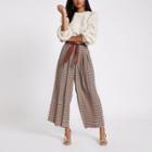 River Island Womens Dogtooth Print Wide Leg Belted Trousers