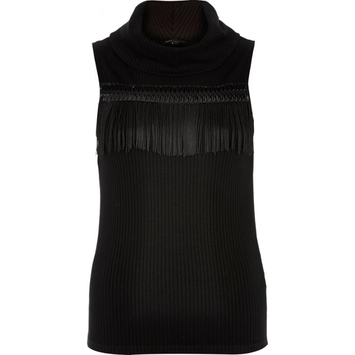 River Island Womens Fringed Ribbed Cowl Neck Top