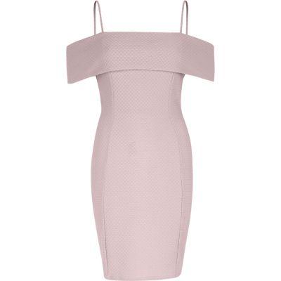 River Island Womens Textured Frill Bardot Bodycon Midi Dress