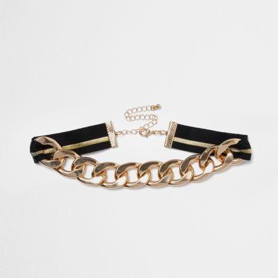 River Island Womens Rose Gold Tone Fabric Chain Choker