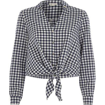 River Island Womens Gingham Check Tie Front Cropped Shirt