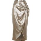 River Island Womens Silver Metallic Tie Front Wrap Skirt