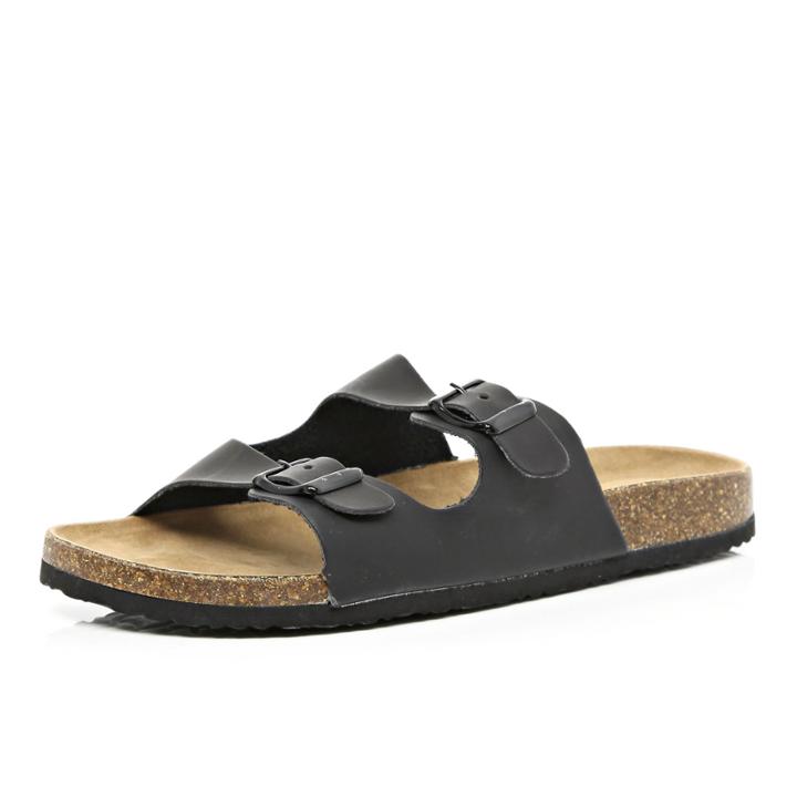 River Island Mensblack Double Strap Mule Sandals