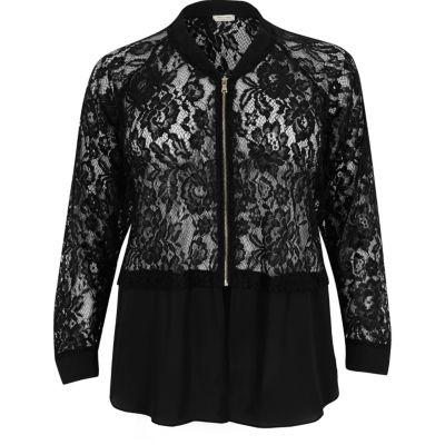 River Island Womens Plus Lace Woven Hem Bomber Jacket
