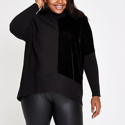 River Island Womens Plus Ribbed Knit Velvet Panel Jumper
