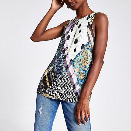 River Island Womens Printed Pleated Top