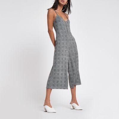 River Island Womens Check Zip Front Culotte Jumpsuit