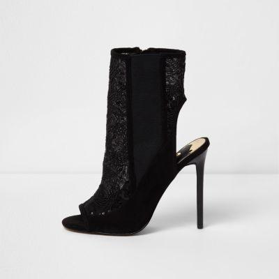 River Island Womens Sequin Mesh Stiletto Heel Shoe Boots