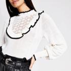 River Island Womens White Frill Bib Knitted Top