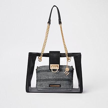 River Island Womens Perspex Inner Pouch Chain Tote Bag