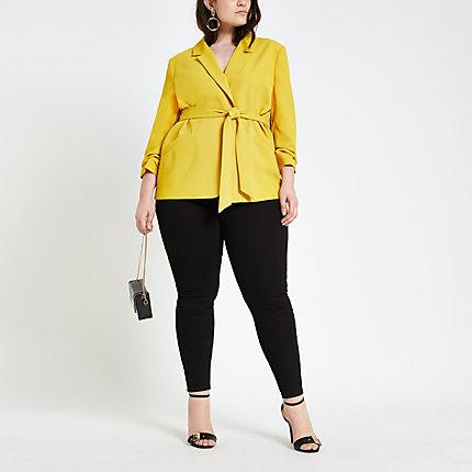 River Island Womens Plus Ruched Sleeve Belted Blazer