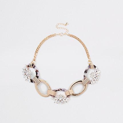 River Island Womens Gold Tone Oval Interlinked Rhinestone Necklace
