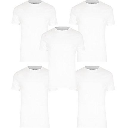 River Island Mens White Muscle Fit Crew Neck T-shirt 5 Pack