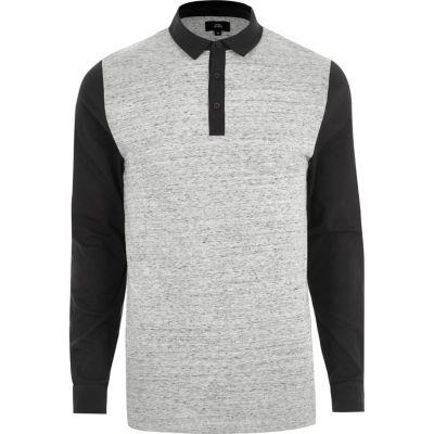 River Island Mens Slim Fit Block Long Sleeve Polo Shirt