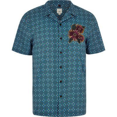 River Island Mens Tile Print Floral Embroidered Shirt