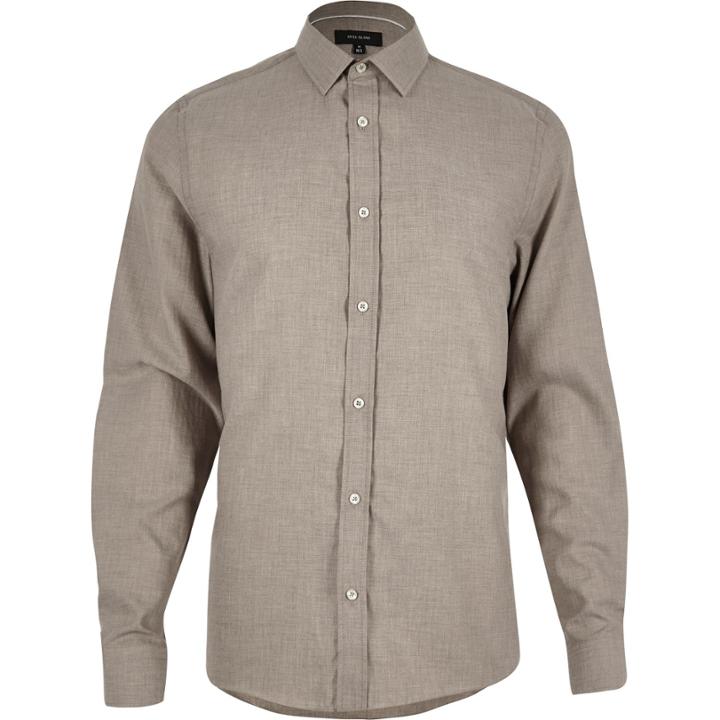 River Island Mensecru Herringbone Slim Shirt