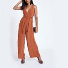 River Island Womens Petite Rust Tie Waist Wide Leg Jumpsuit