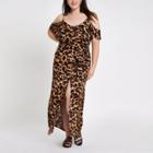 River Island Womens Plus Leopard Print Cold Shoulder Maxi Dress