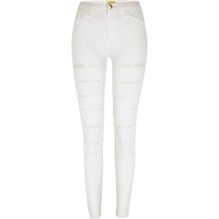 River Island Womens White Super Slashed Front Molly Jeggings