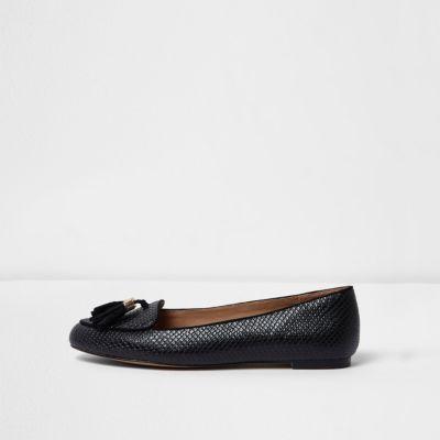 River Island Womens Snakeskin Tassel Wide Fit Loafers