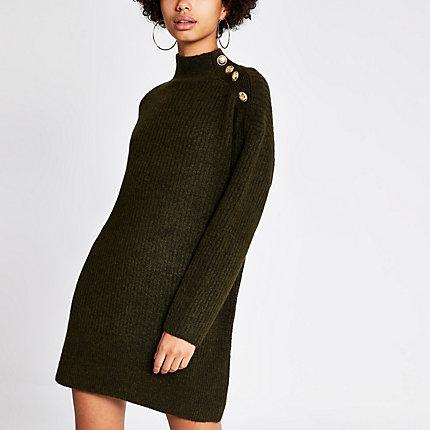 River Island Womens Button Shoulder Knitted Jumper Dress