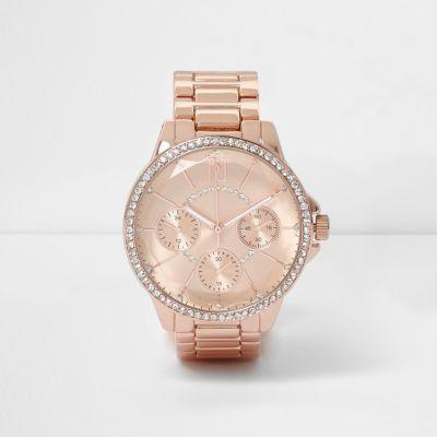 River Island Womens Rose Gold Tone Round Diamante Watch