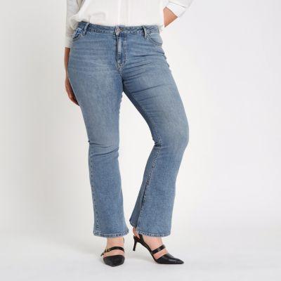 River Island Womens Plus Wash High Rise Flare Jeans