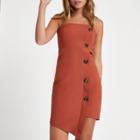 River Island Womens Petite Rust Button Bandeau Mini Dress