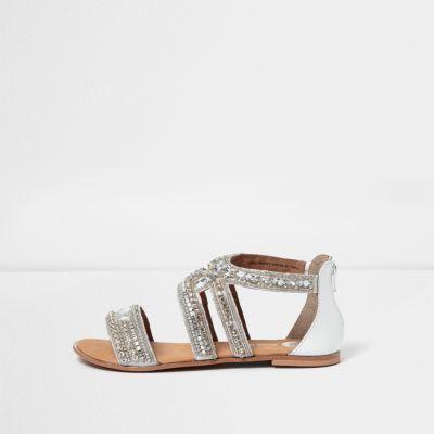 River Island Womens White Embellished Strappy Sandals